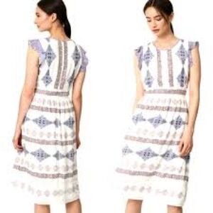 LOFT Midi Flutter Sleeve Boho Print Dress Size XL